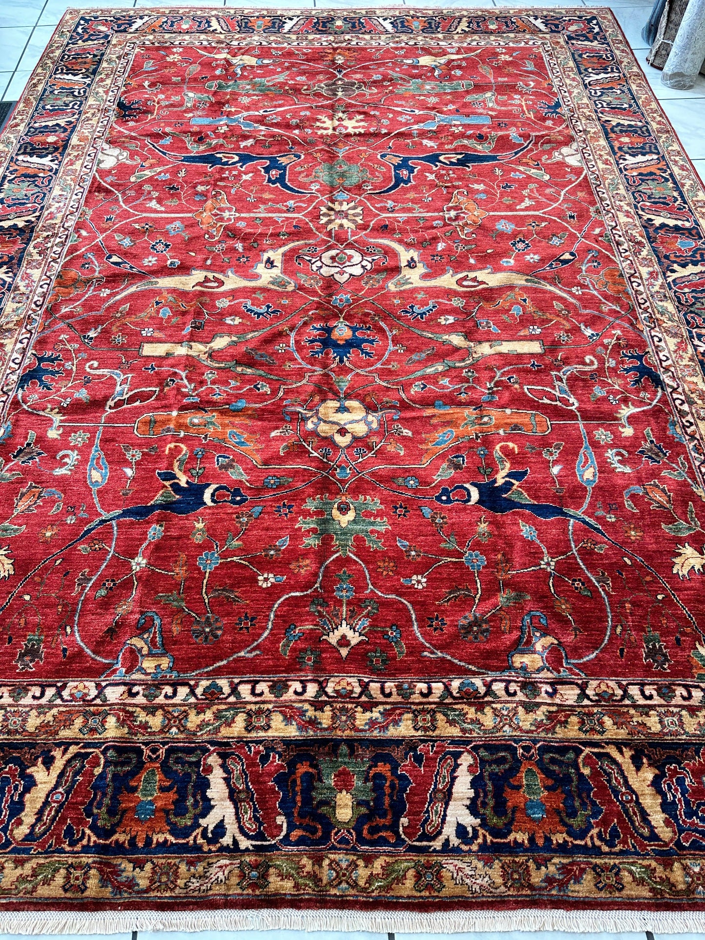 Hand-Knotted Afghani Bidjar Wool Rug – 9’x12’6” – Intricate Geometric & Floral Motifs - Tampa Home & Garden Store