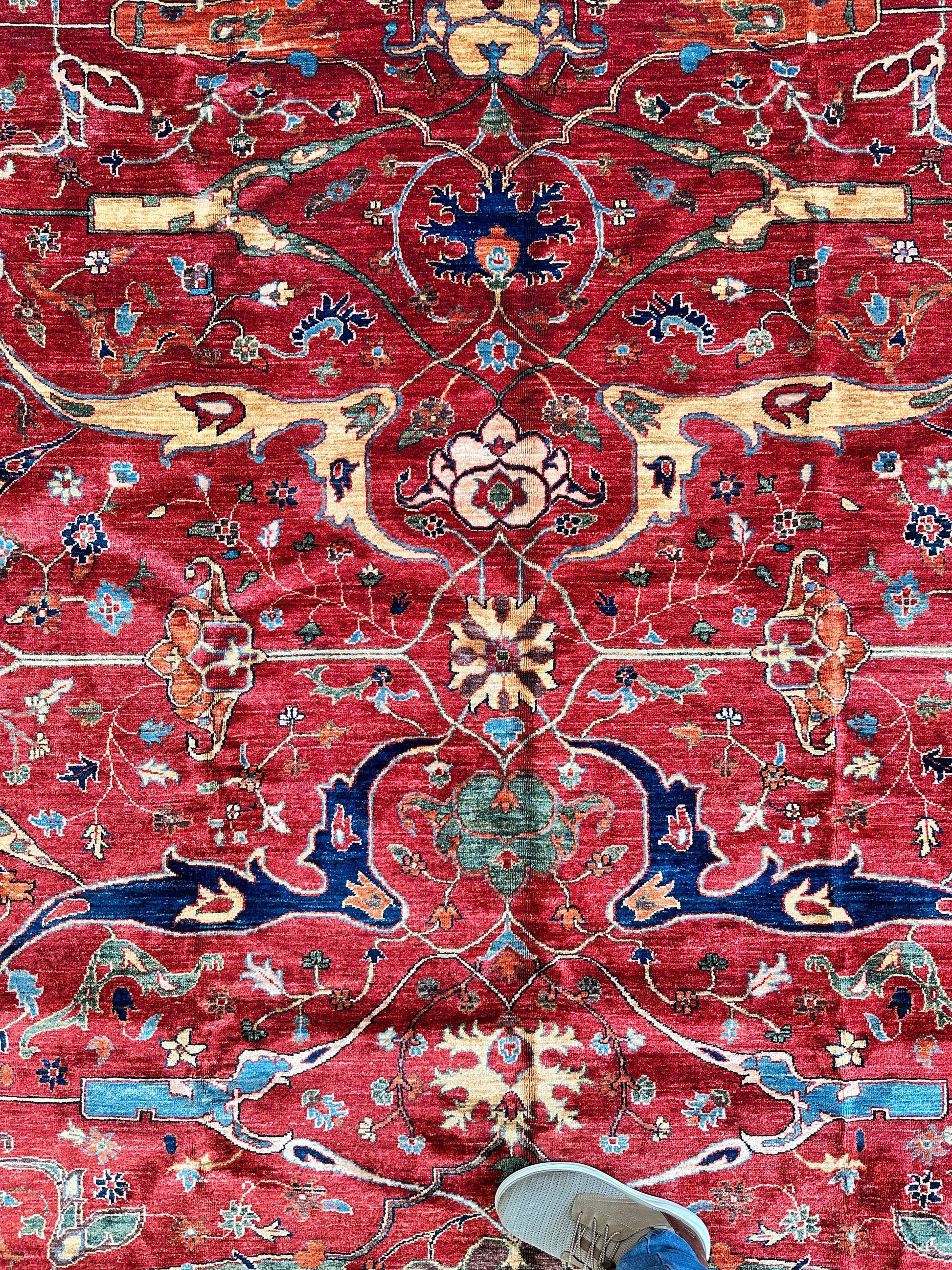 Hand-Knotted Afghani Bidjar Wool Rug – 9’x12’6” – Intricate Geometric & Floral Motifs - Tampa Home & Garden Store