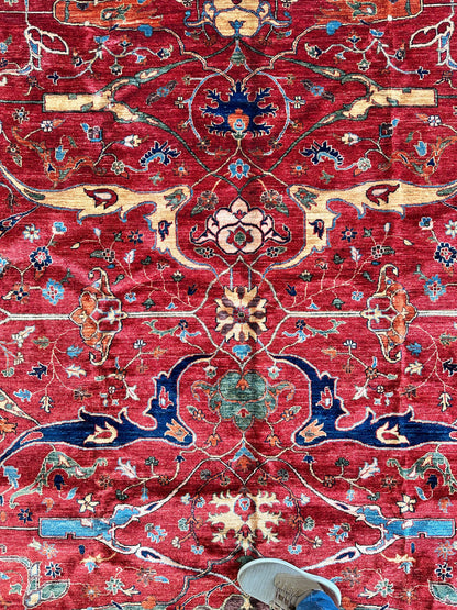 Hand-Knotted Afghani Bidjar Wool Rug – 9’x12’6” – Intricate Geometric & Floral Motifs - Tampa Home & Garden Store
