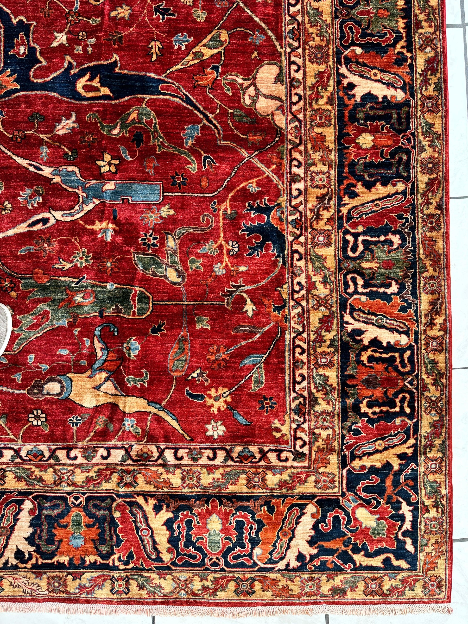 Hand-Knotted Afghani Bidjar Wool Rug – 9’x12’6” – Intricate Geometric & Floral Motifs - Tampa Home & Garden Store
