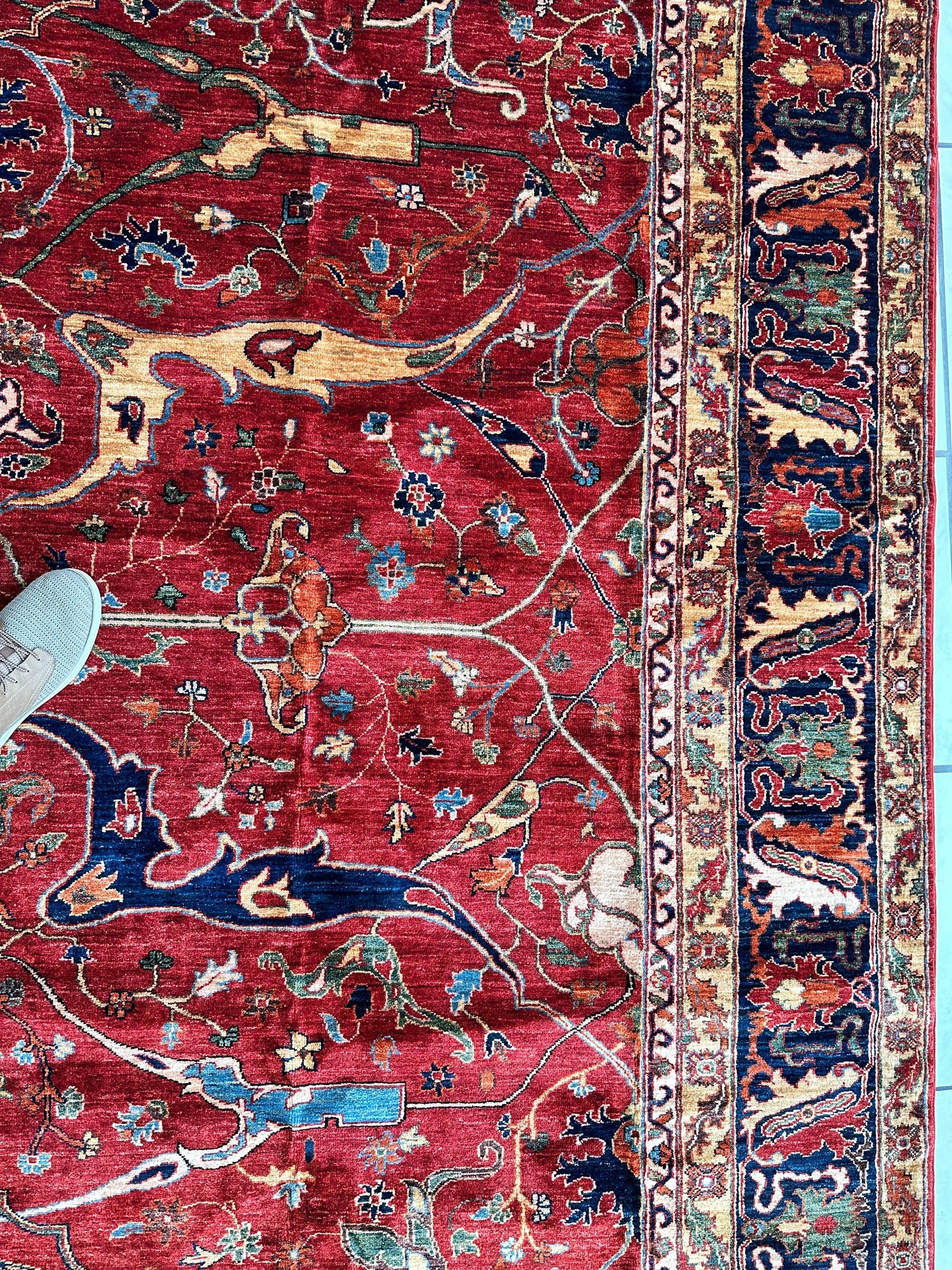 Hand-Knotted Afghani Bidjar Wool Rug – 9’x12’6” – Intricate Geometric & Floral Motifs - Tampa Home & Garden Store