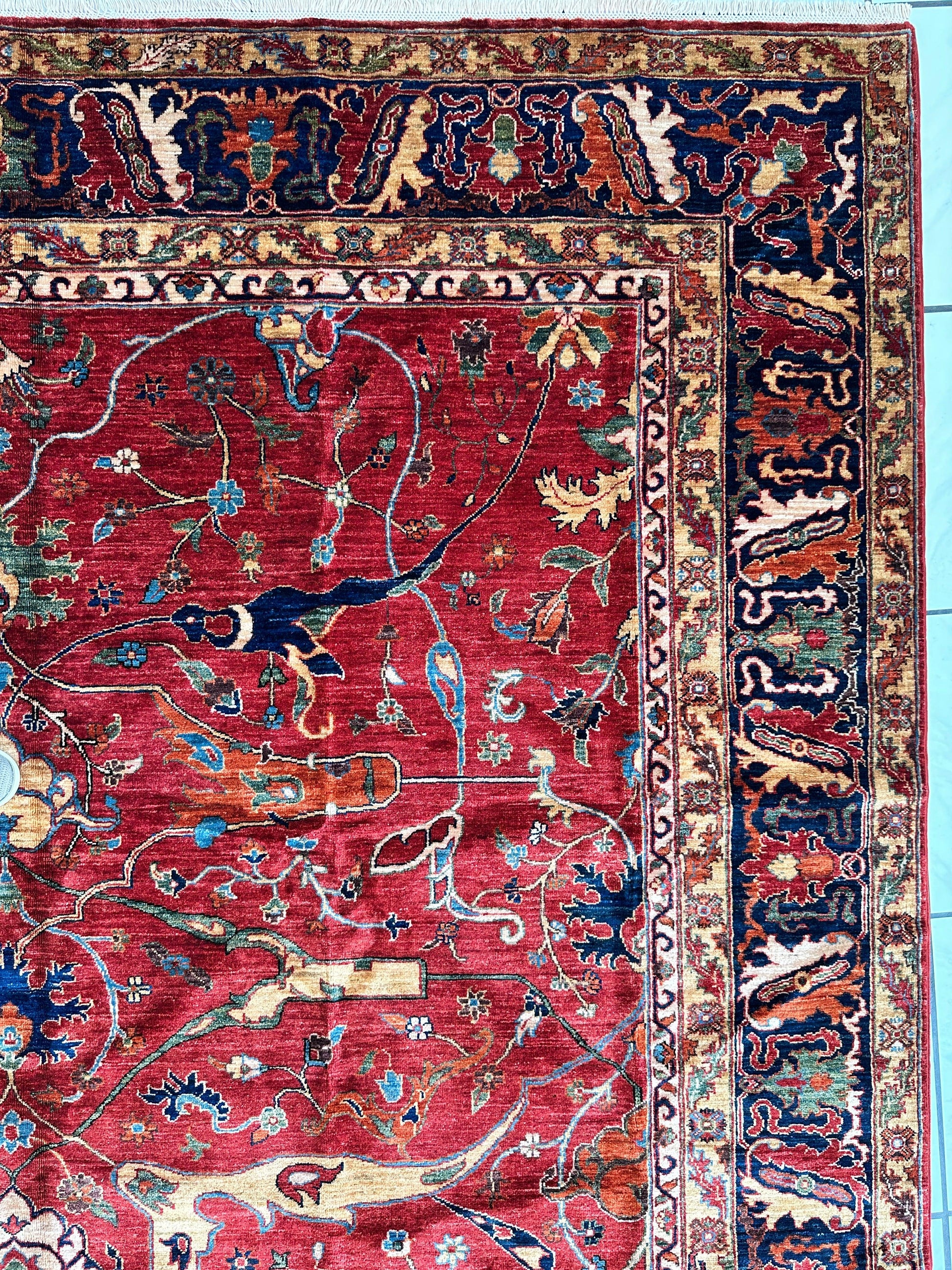 Hand-Knotted Afghani Bidjar Wool Rug – 9’x12’6” – Intricate Geometric & Floral Motifs - Tampa Home & Garden Store