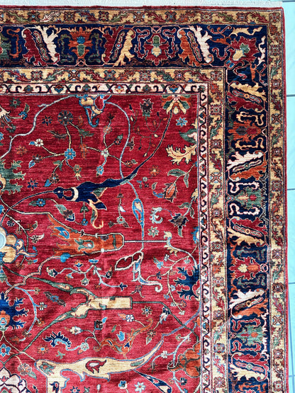 Hand-Knotted Afghani Bidjar Wool Rug – 9’x12’6” – Intricate Geometric & Floral Motifs - Tampa Home & Garden Store