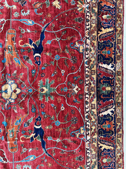 Hand-Knotted Afghani Bidjar Wool Rug – 9’x12’6” – Intricate Geometric & Floral Motifs - Tampa Home & Garden Store