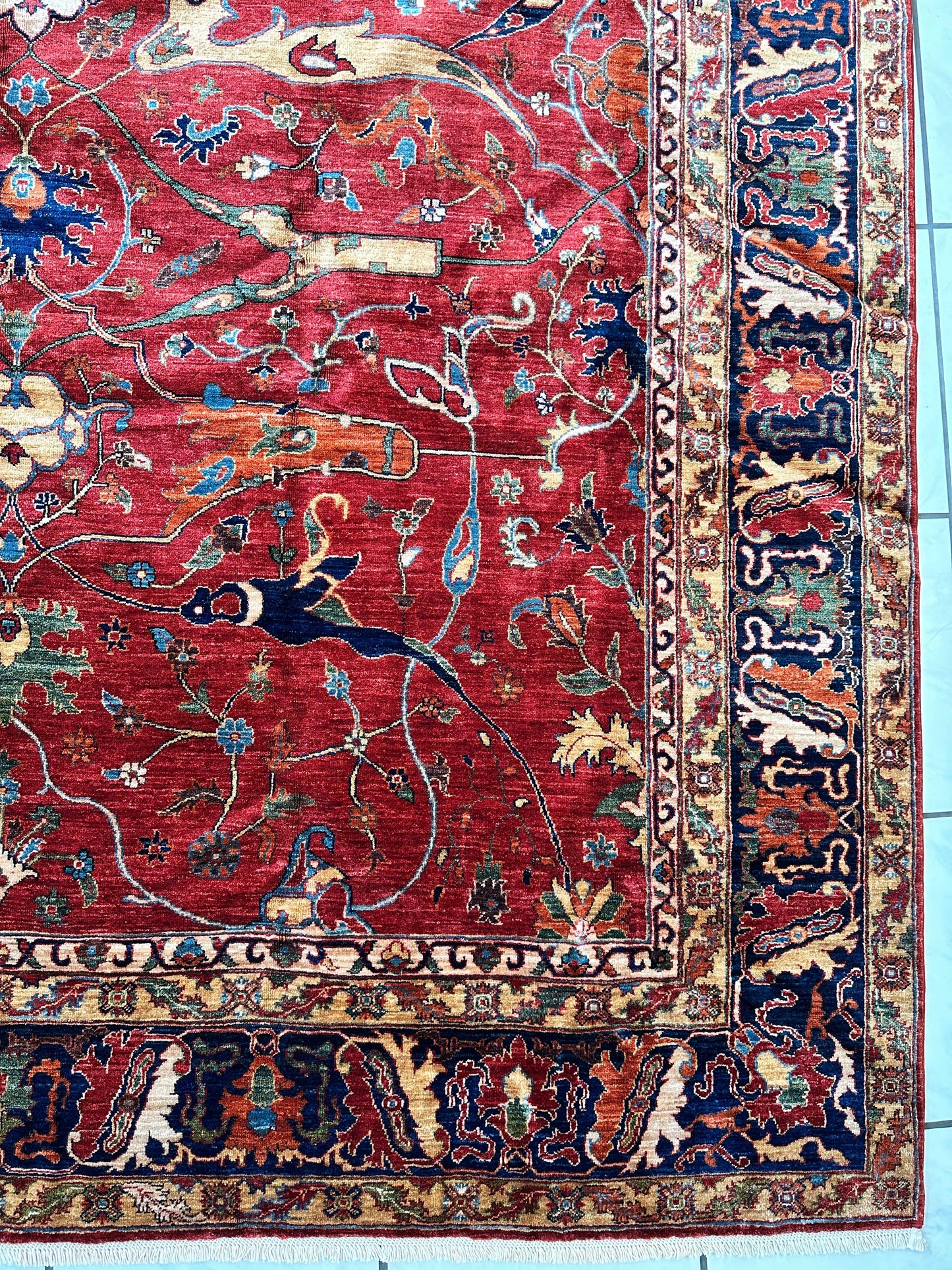 Hand-Knotted Afghani Bidjar Wool Rug – 9’x12’6” – Intricate Geometric & Floral Motifs - Tampa Home & Garden Store