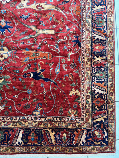 Hand-Knotted Afghani Bidjar Wool Rug – 9’x12’6” – Intricate Geometric & Floral Motifs - Tampa Home & Garden Store