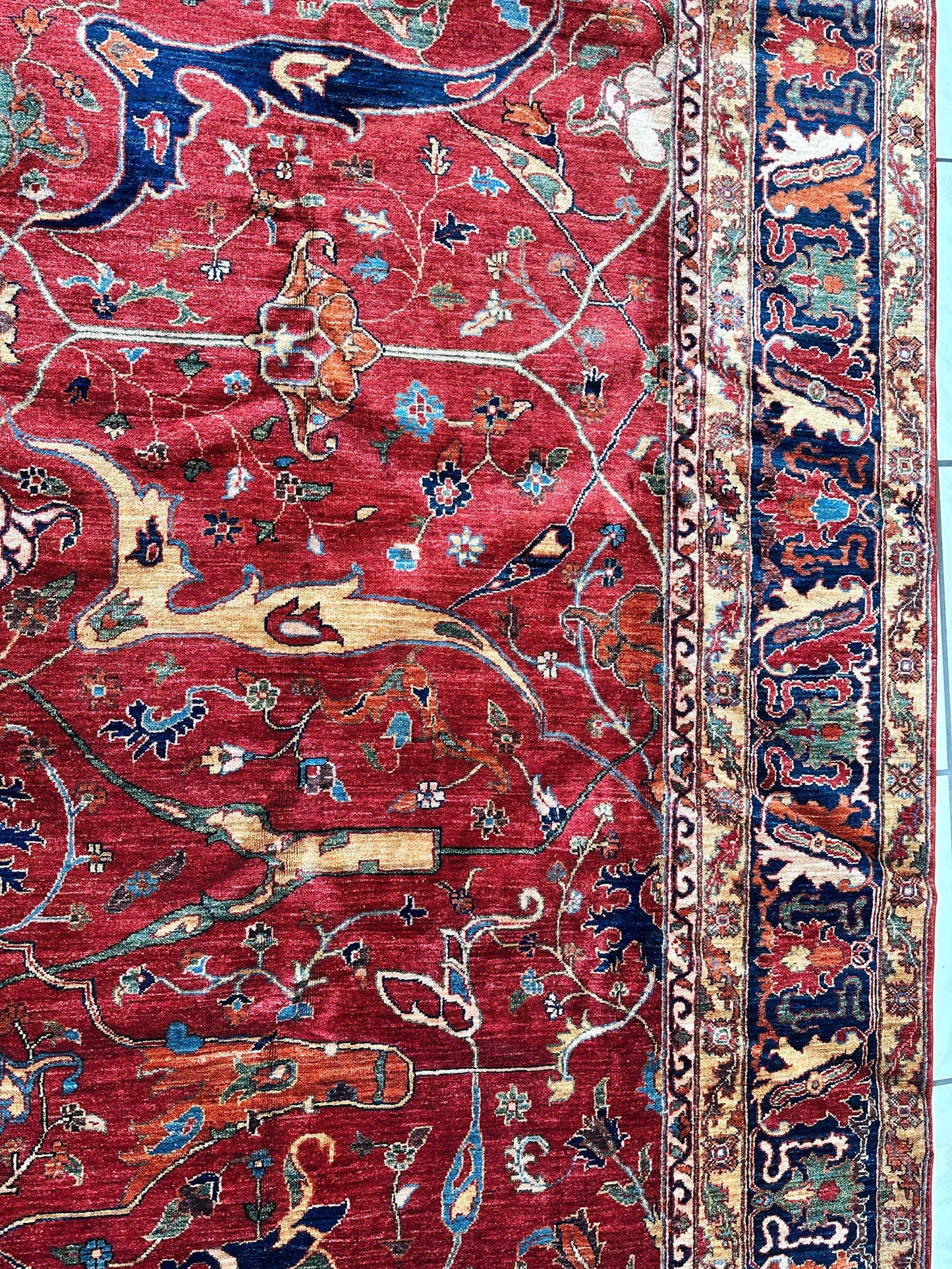 Hand-Knotted Afghani Bidjar Wool Rug – 9’x12’6” – Intricate Geometric & Floral Motifs - Tampa Home & Garden Store
