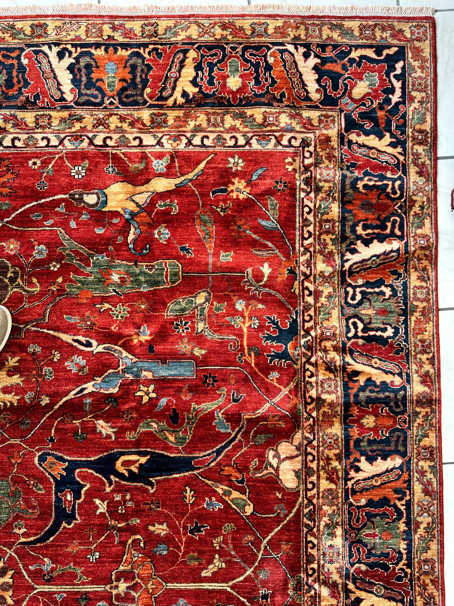 Hand-Knotted Afghani Bidjar Wool Rug – 9’x12’6” – Intricate Geometric & Floral Motifs - Tampa Home & Garden Store