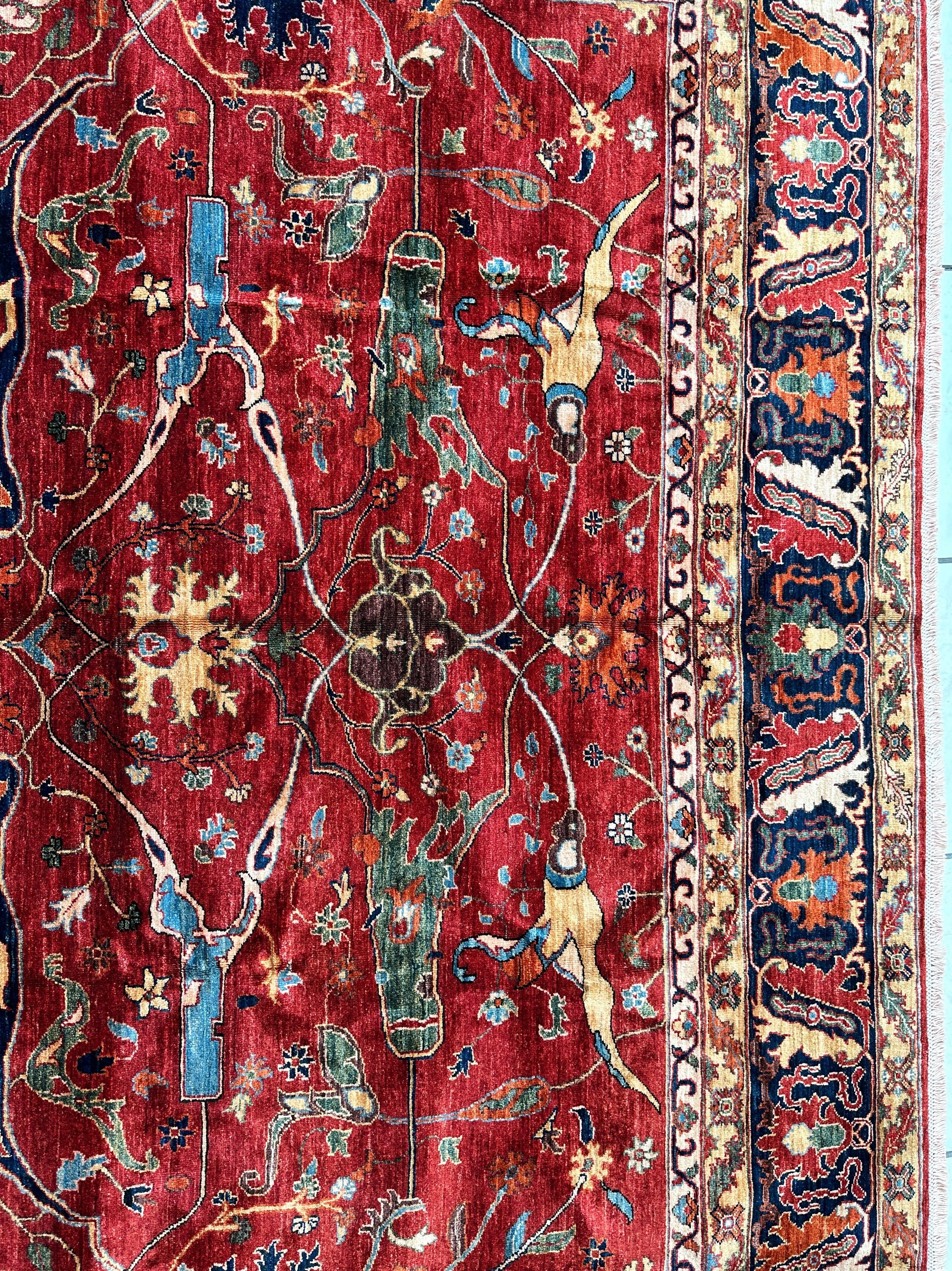 Hand-Knotted Afghani Bidjar Wool Rug – 9’x12’6” – Intricate Geometric & Floral Motifs - Tampa Home & Garden Store
