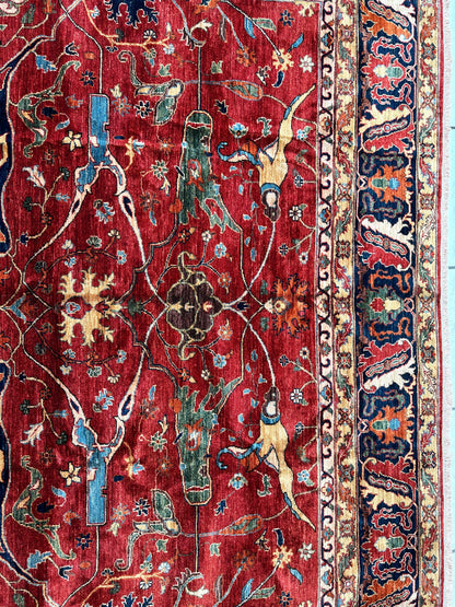 Hand-Knotted Afghani Bidjar Wool Rug – 9’x12’6” – Intricate Geometric & Floral Motifs - Tampa Home & Garden Store