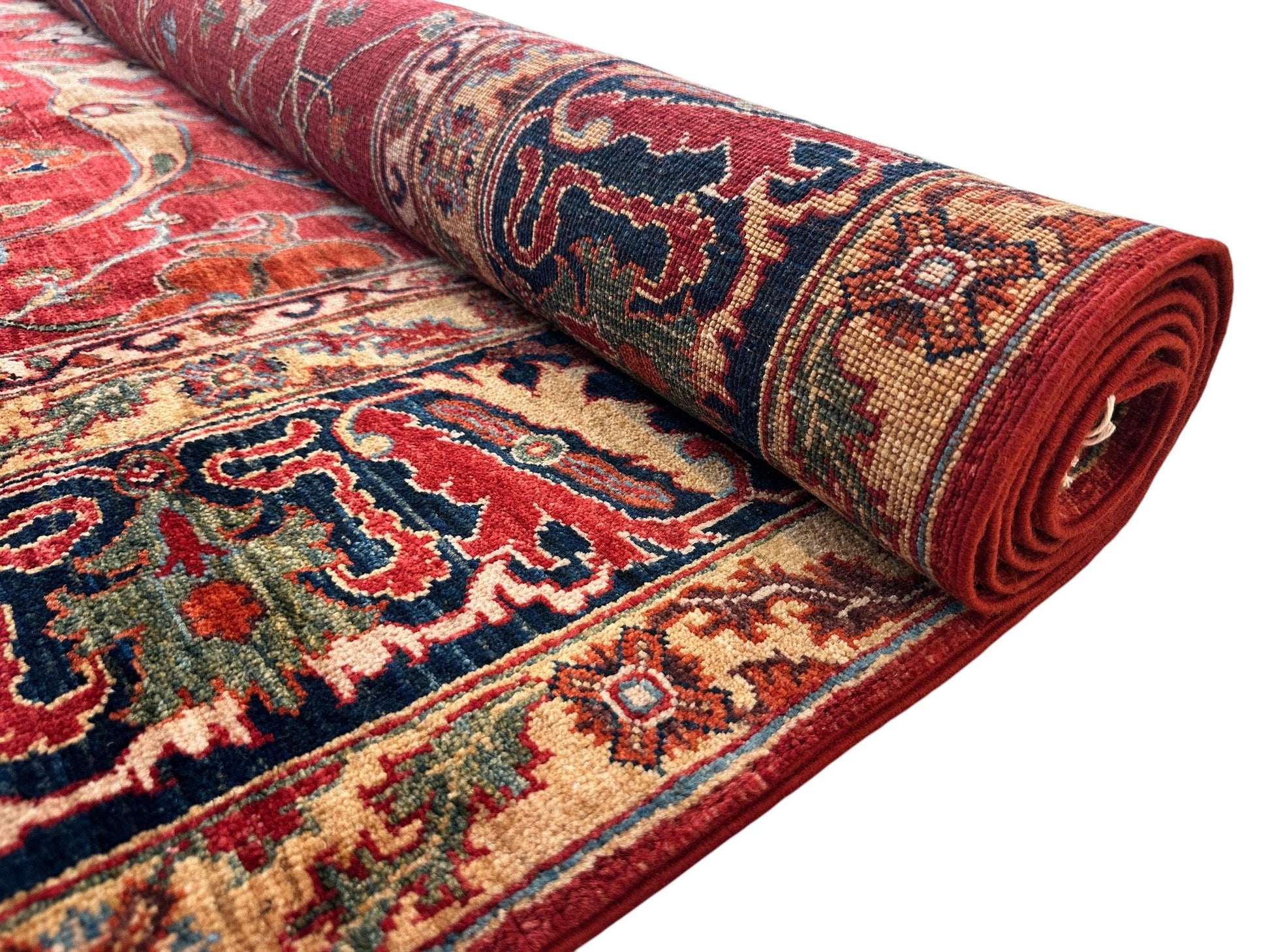 Hand-Knotted Afghani Bidjar Wool Rug – 9’x12’6” – Intricate Geometric & Floral Motifs - Tampa Home & Garden Store