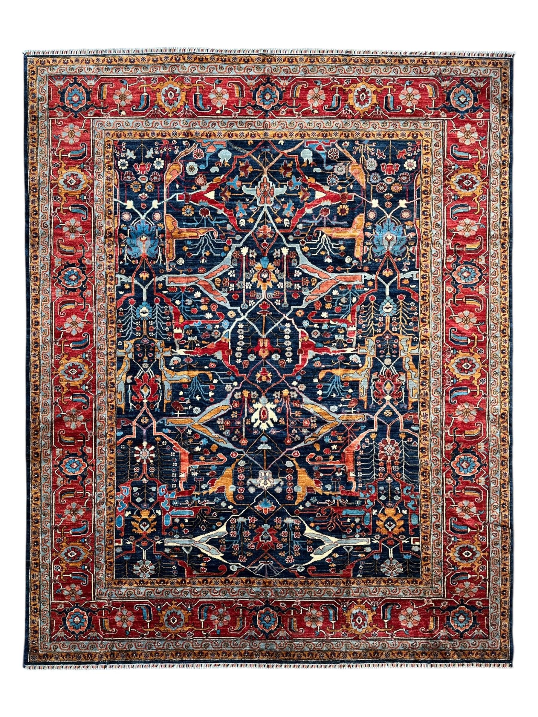 Hand-Knotted Afghani Bidjar Wool Rug – 9’x12’ – Intricate Geometric & Floral Motifs - Tampa Home & Garden Store
