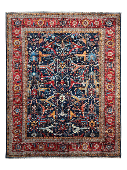 Hand-Knotted Afghani Bidjar Wool Rug – 9’x12’ – Intricate Geometric & Floral Motifs - Tampa Home & Garden Store