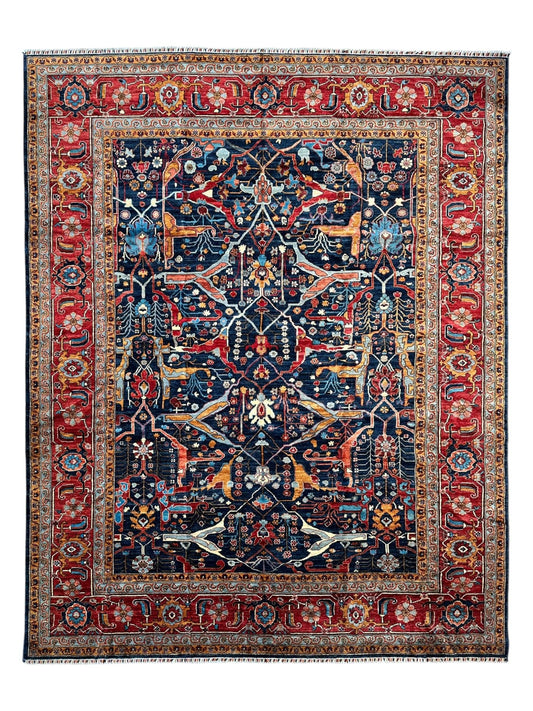 Hand-Knotted Afghani Bidjar Wool Rug – 9’x12’ – Intricate Geometric & Floral Motifs - Tampa Home & Garden Store