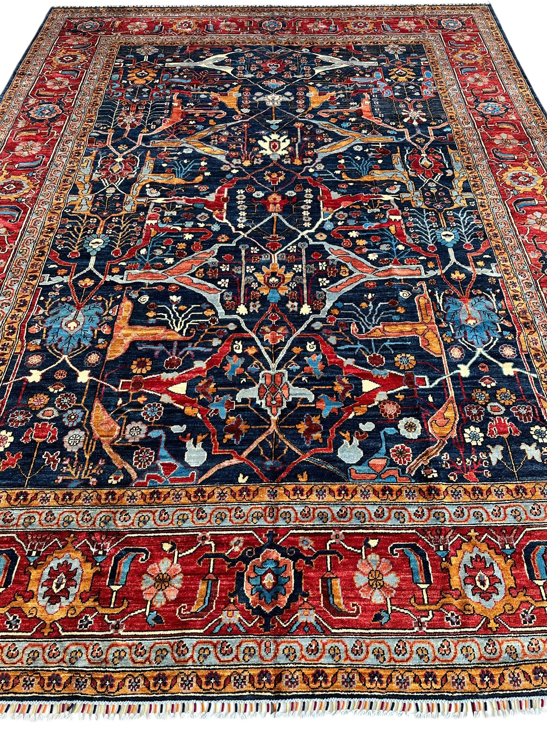 Hand-Knotted Afghani Bidjar Wool Rug – 9’x12’ – Intricate Geometric & Floral Motifs - Tampa Home & Garden Store