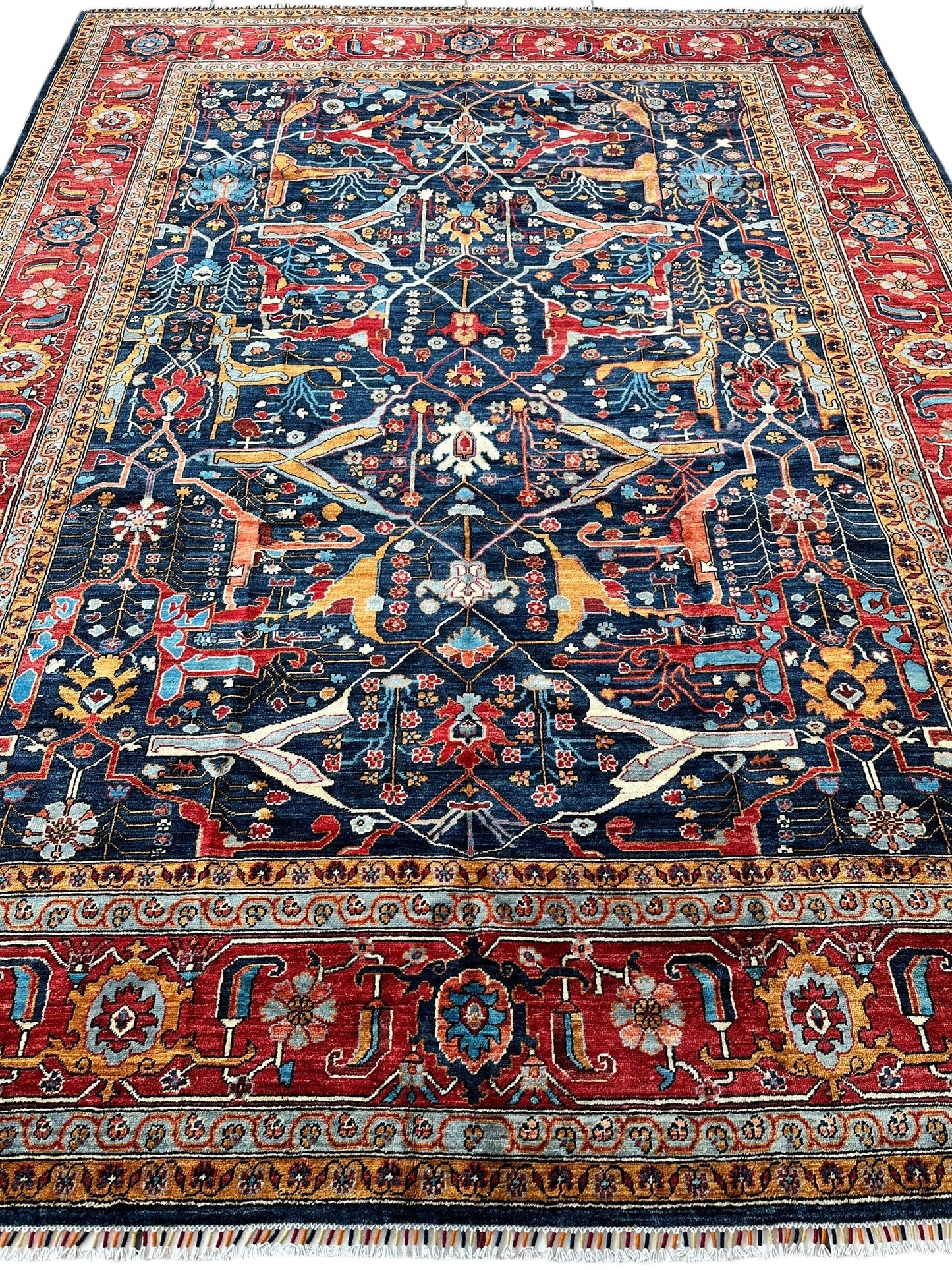 Hand-Knotted Afghani Bidjar Wool Rug – 9’x12’ – Intricate Geometric & Floral Motifs - Tampa Home & Garden Store