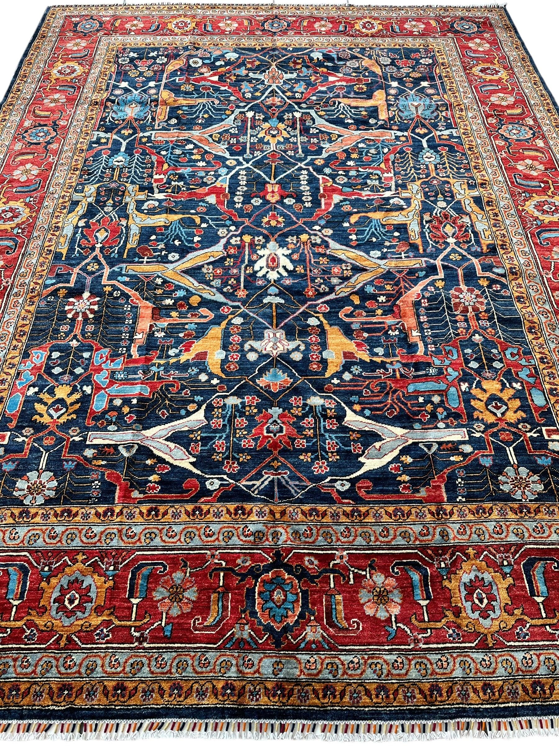 Hand-Knotted Afghani Bidjar Wool Rug – 9’x12’ – Intricate Geometric & Floral Motifs - Tampa Home & Garden Store
