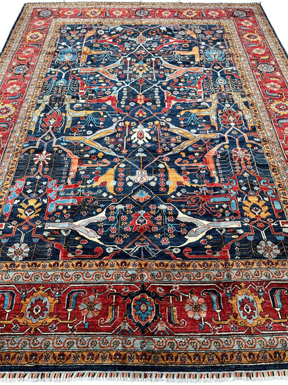 Hand-Knotted Afghani Bidjar Wool Rug – 9’x12’ – Intricate Geometric & Floral Motifs - Tampa Home & Garden Store