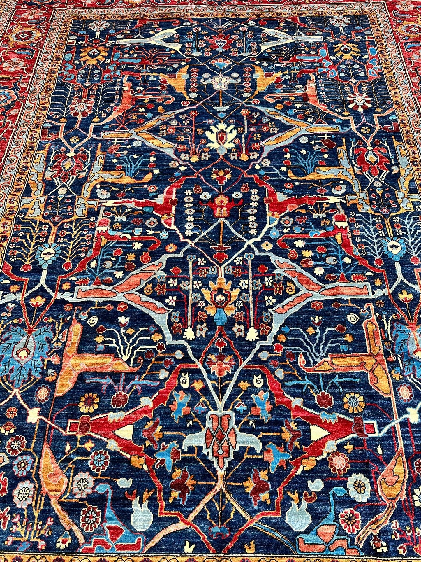 Hand-Knotted Afghani Bidjar Wool Rug – 9’x12’ – Intricate Geometric & Floral Motifs - Tampa Home & Garden Store