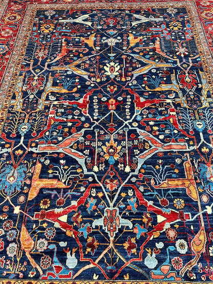 Hand-Knotted Afghani Bidjar Wool Rug – 9’x12’ – Intricate Geometric & Floral Motifs - Tampa Home & Garden Store