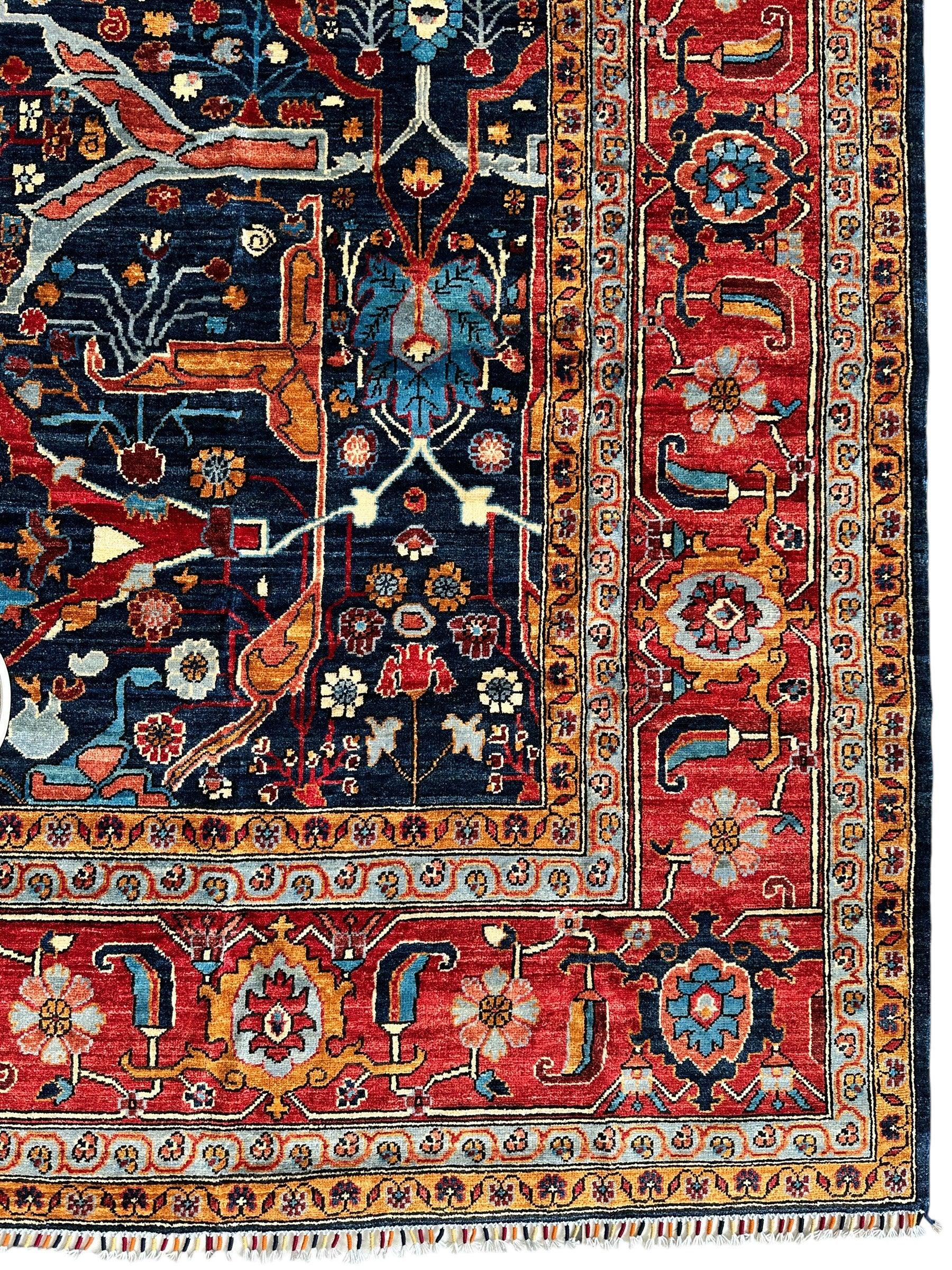 Hand-Knotted Afghani Bidjar Wool Rug – 9’x12’ – Intricate Geometric & Floral Motifs - Tampa Home & Garden Store