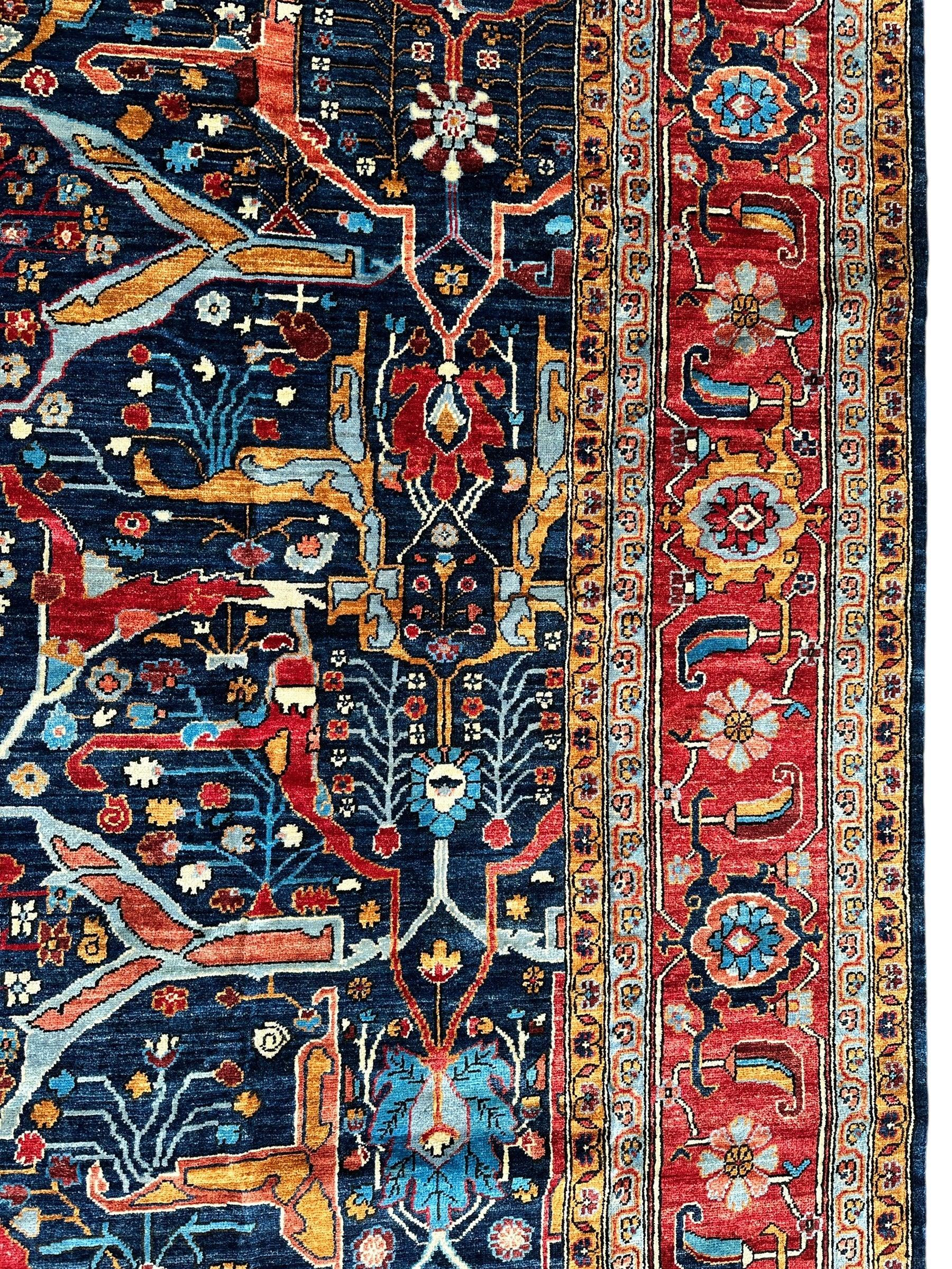 Hand-Knotted Afghani Bidjar Wool Rug – 9’x12’ – Intricate Geometric & Floral Motifs - Tampa Home & Garden Store