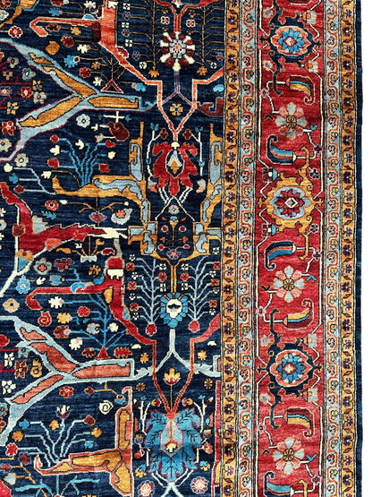 Hand-Knotted Afghani Bidjar Wool Rug – 9’x12’ – Intricate Geometric & Floral Motifs - Tampa Home & Garden Store