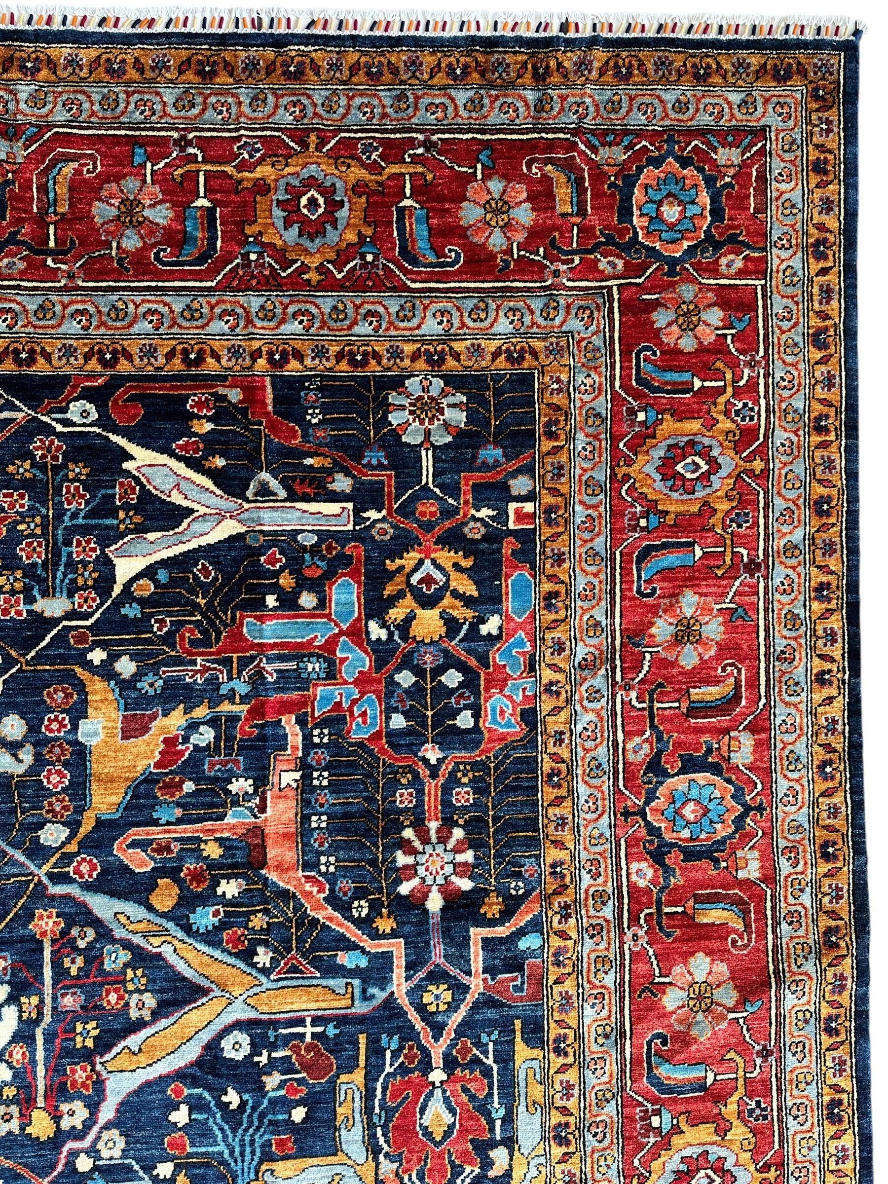 Hand-Knotted Afghani Bidjar Wool Rug – 9’x12’ – Intricate Geometric & Floral Motifs - Tampa Home & Garden Store