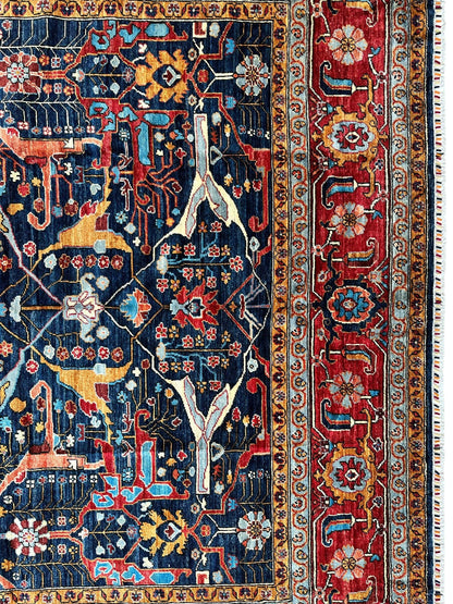 Hand-Knotted Afghani Bidjar Wool Rug – 9’x12’ – Intricate Geometric & Floral Motifs - Tampa Home & Garden Store