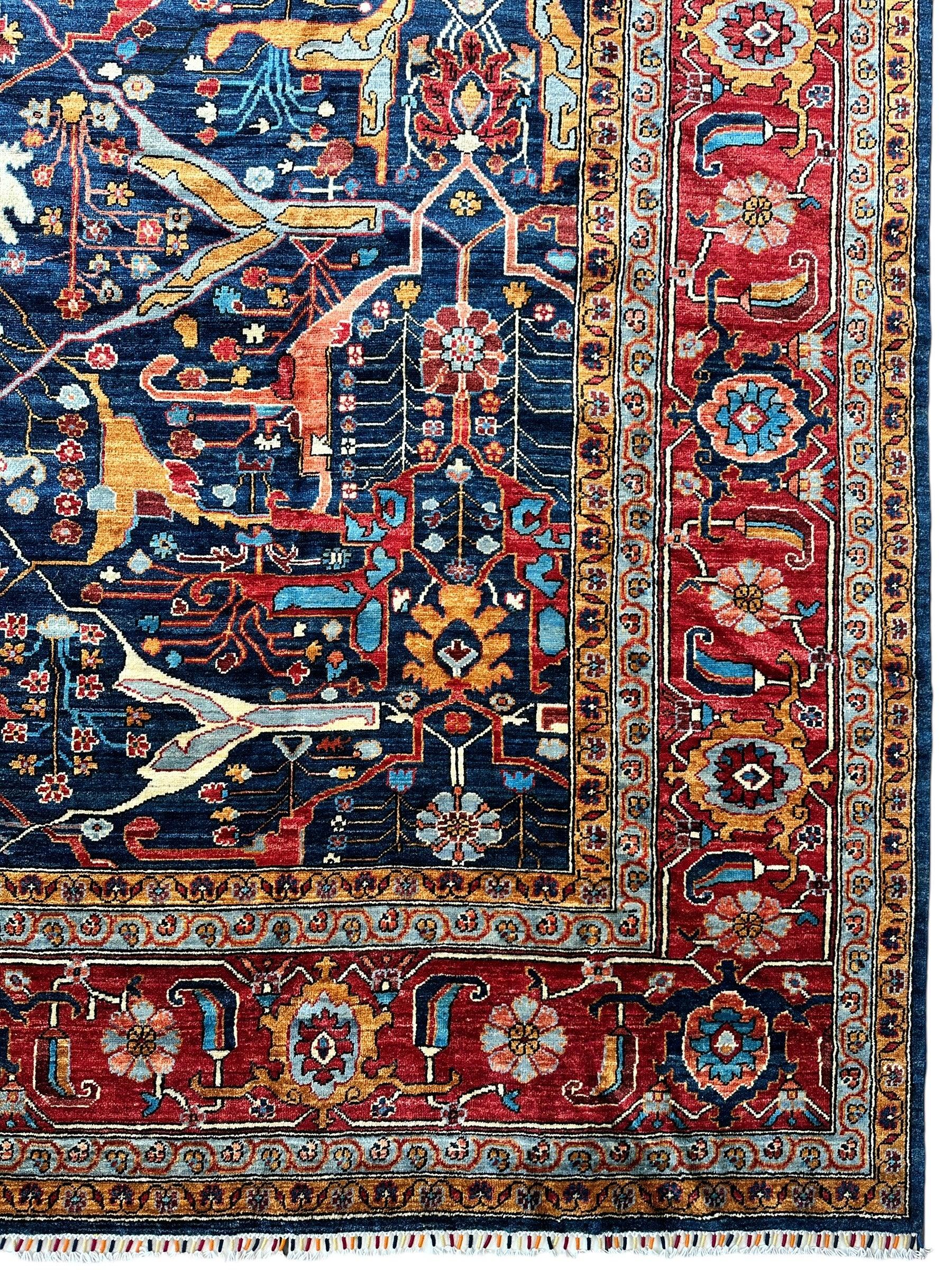 Hand-Knotted Afghani Bidjar Wool Rug – 9’x12’ – Intricate Geometric & Floral Motifs - Tampa Home & Garden Store