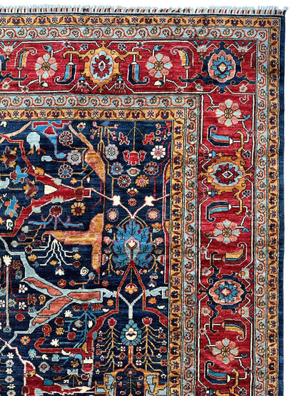 Hand-Knotted Afghani Bidjar Wool Rug – 9’x12’ – Intricate Geometric & Floral Motifs - Tampa Home & Garden Store
