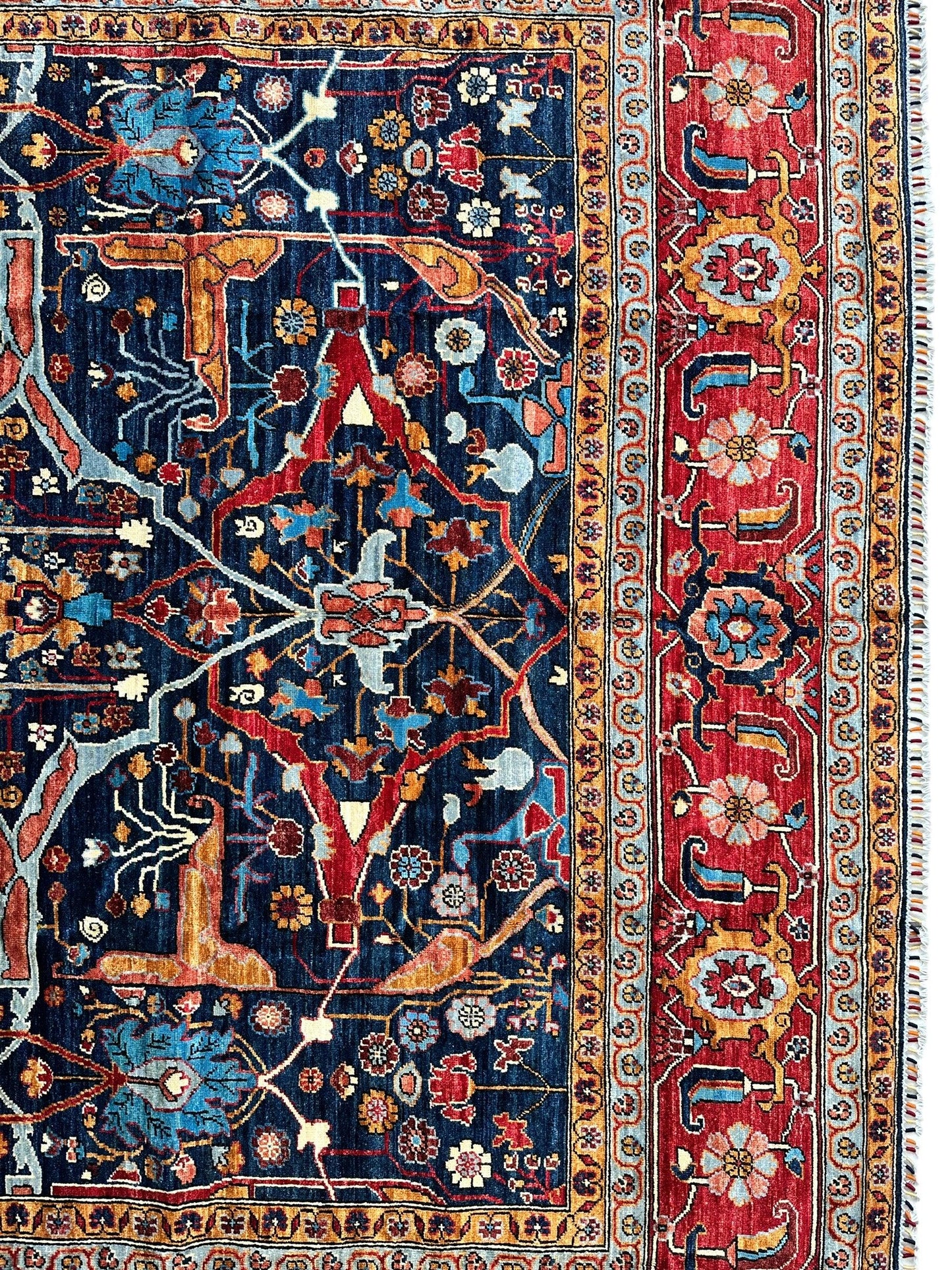 Hand-Knotted Afghani Bidjar Wool Rug – 9’x12’ – Intricate Geometric & Floral Motifs - Tampa Home & Garden Store