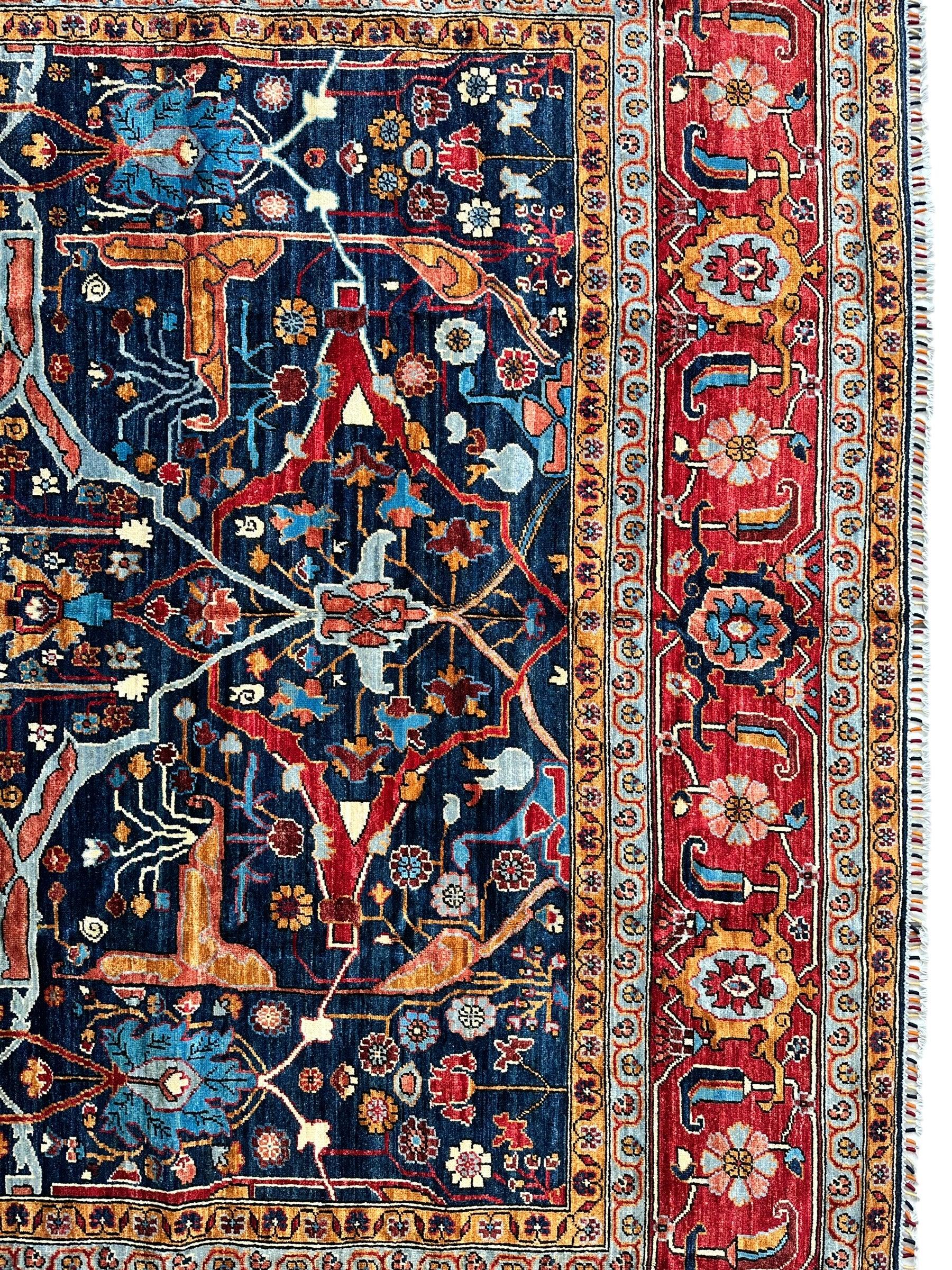 Hand-Knotted Afghani Bidjar Wool Rug – 9’x12’ – Intricate Geometric & Floral Motifs - Tampa Home & Garden Store