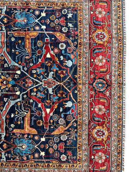 Hand-Knotted Afghani Bidjar Wool Rug – 9’x12’ – Intricate Geometric & Floral Motifs - Tampa Home & Garden Store
