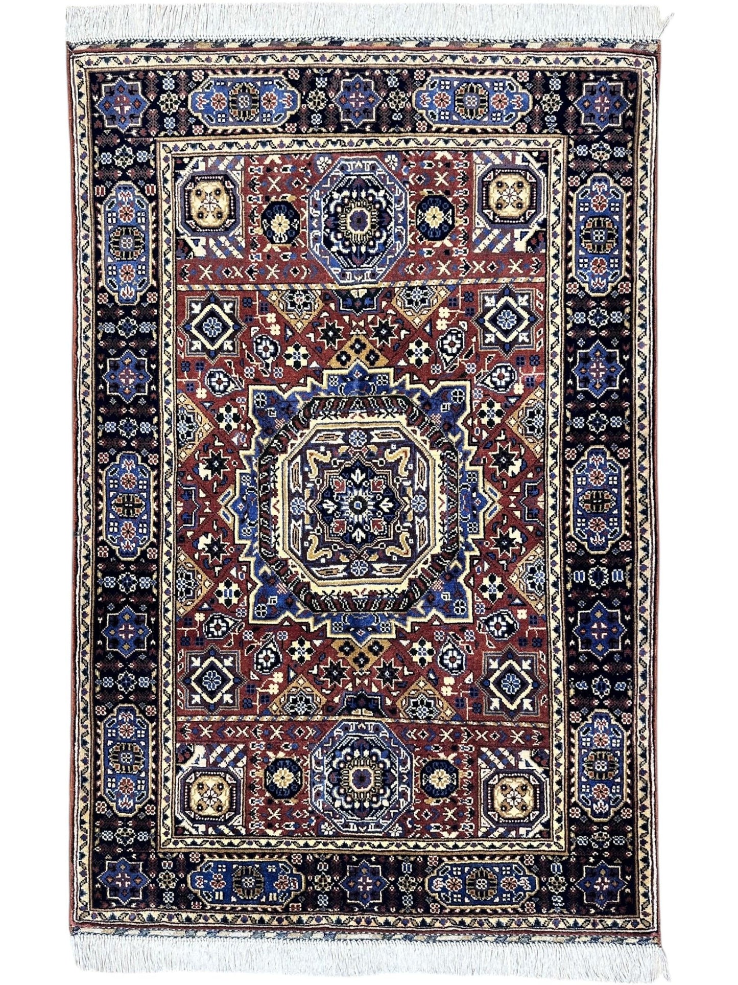 Hand-Knotted Afghani Blue & Brown Mamluk Wool Rug – 40” x 62” - Tampa Home & Garden Store