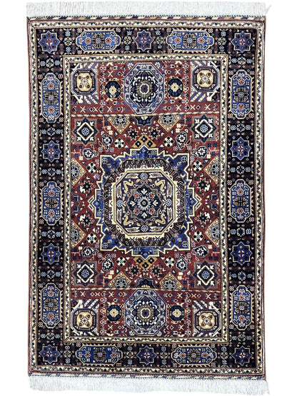 Hand-Knotted Afghani Blue & Brown Mamluk Wool Rug – 40” x 62” - Tampa Home & Garden Store