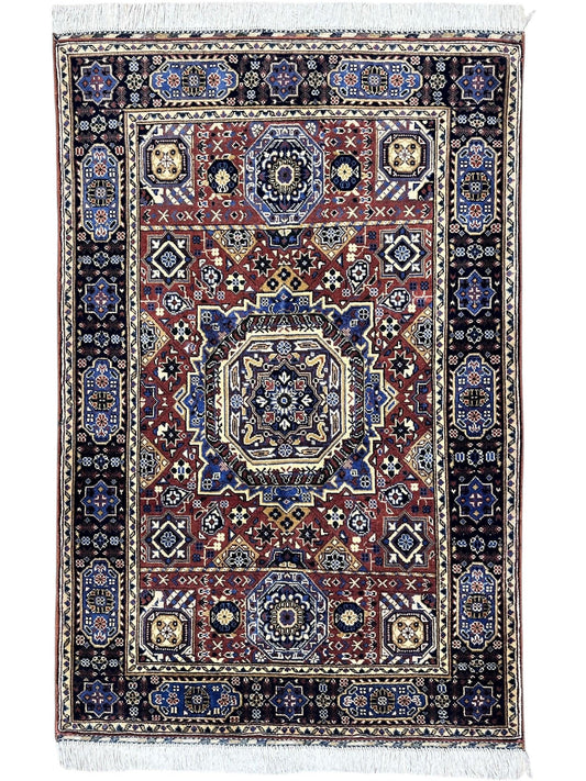 Hand-Knotted Afghani Blue & Brown Mamluk Wool Rug – 40” x 62” - Tampa Home & Garden Store