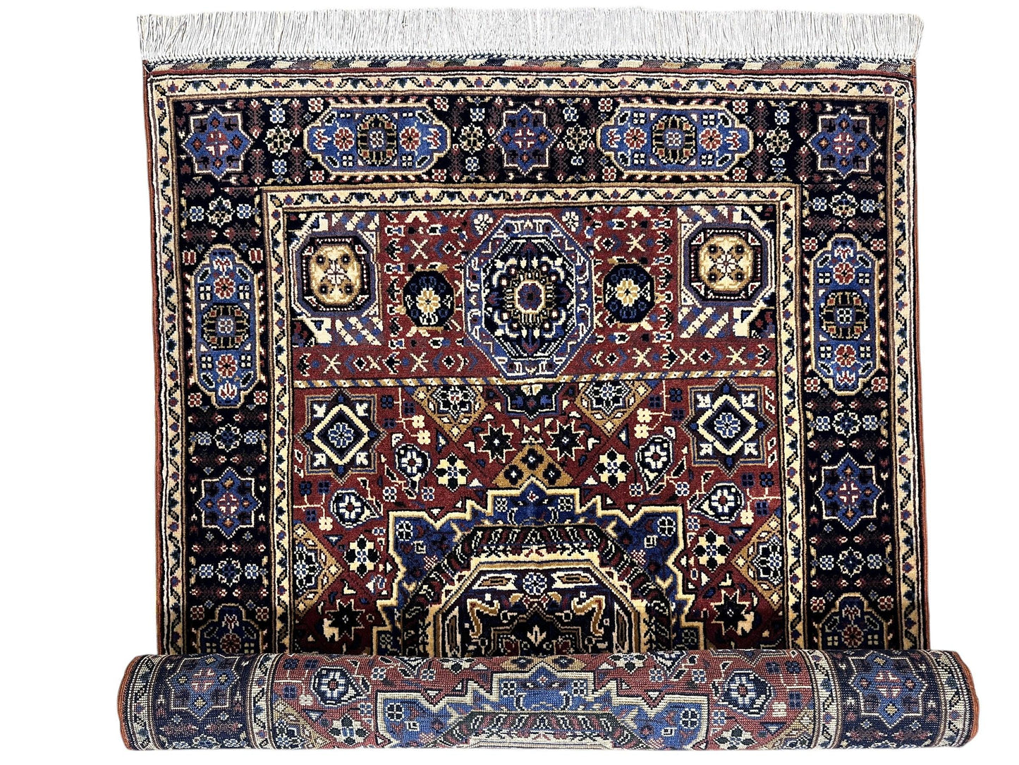 Hand-Knotted Afghani Blue & Brown Mamluk Wool Rug – 40” x 62” - Tampa Home & Garden Store