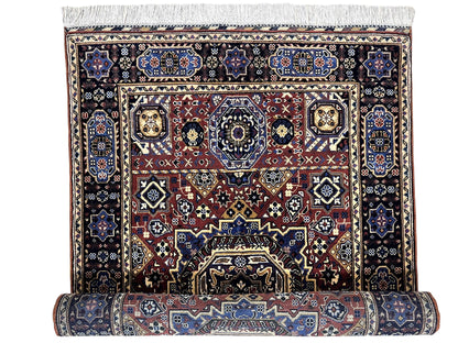 Hand-Knotted Afghani Blue & Brown Mamluk Wool Rug – 40” x 62” - Tampa Home & Garden Store