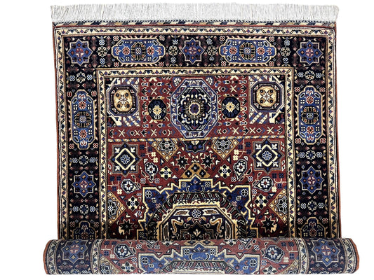 Hand-Knotted Afghani Blue & Brown Mamluk Wool Rug – 40” x 62” - Tampa Home & Garden Store