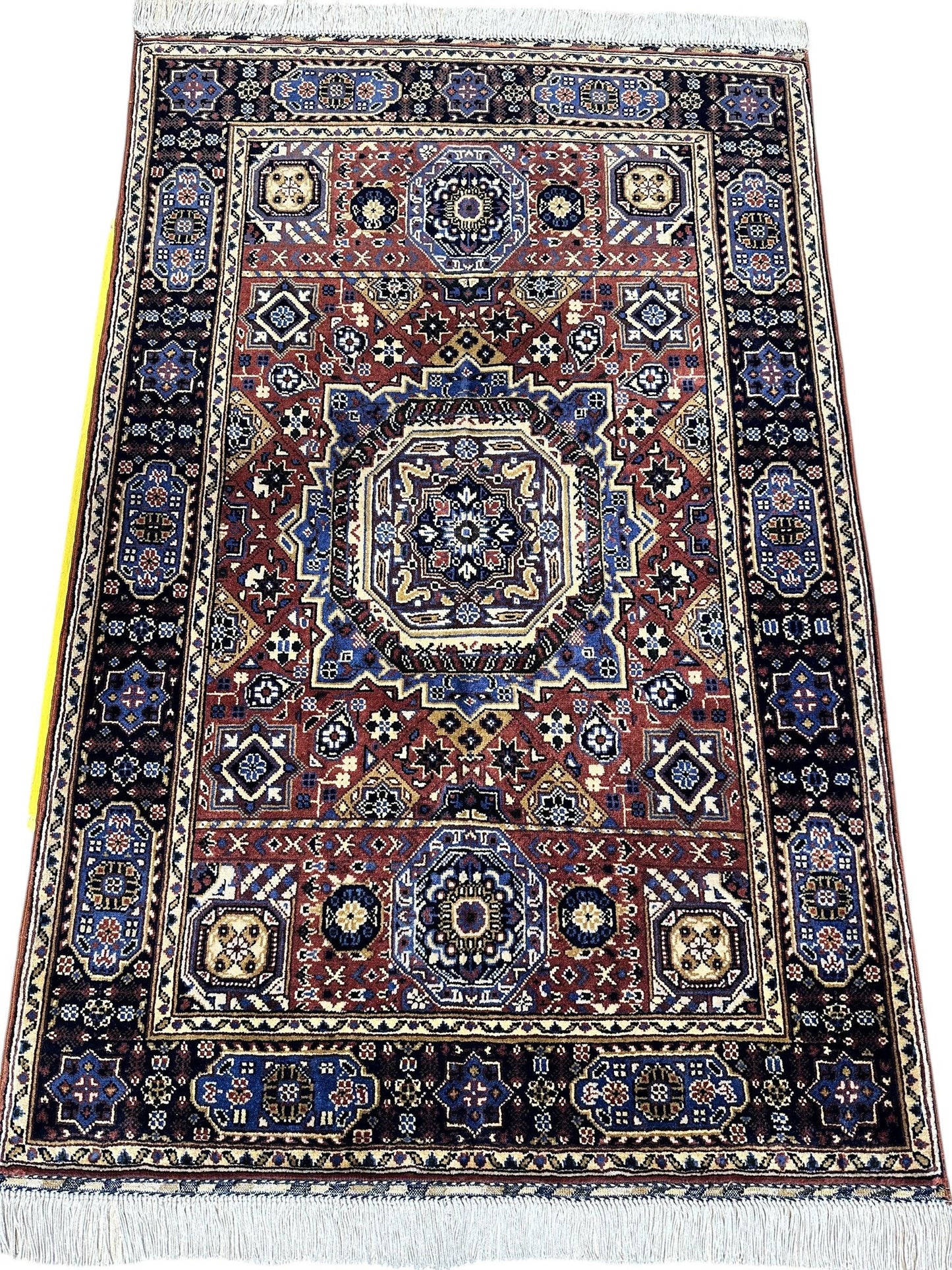 Hand-Knotted Afghani Blue & Brown Mamluk Wool Rug – 40” x 62” - Tampa Home & Garden Store