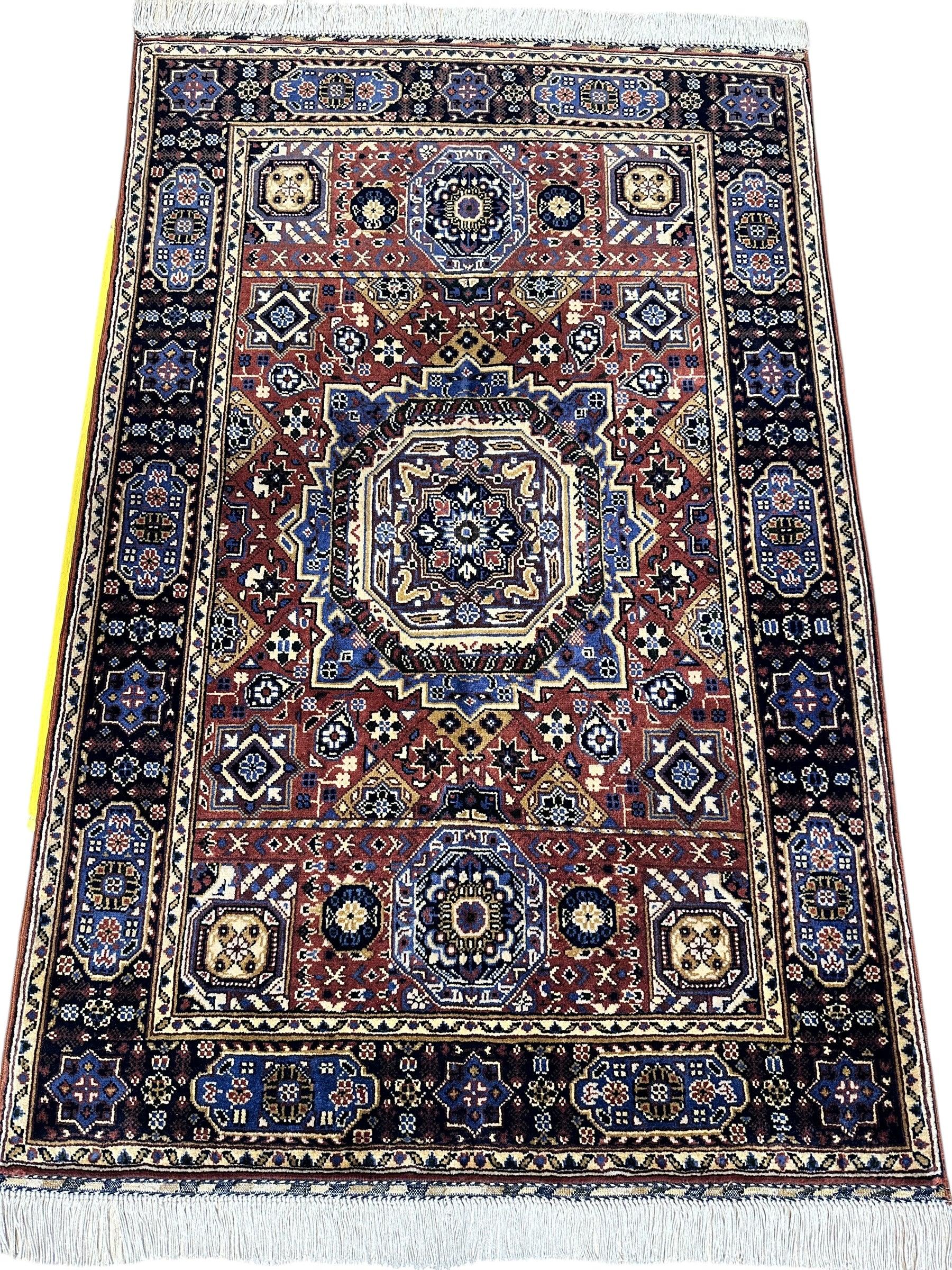 Hand-Knotted Afghani Blue & Brown Mamluk Wool Rug – 40” x 62” - Tampa Home & Garden Store