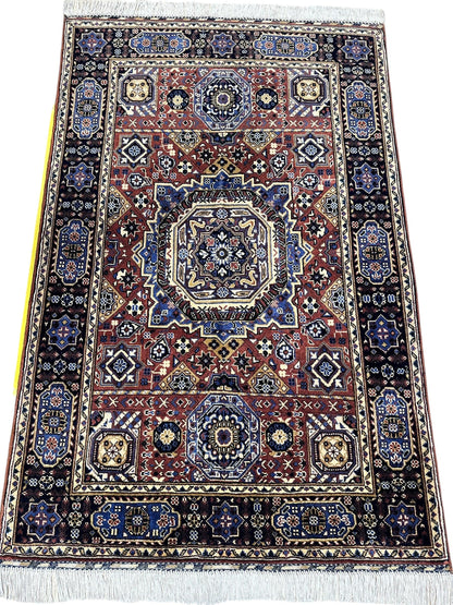 Hand-Knotted Afghani Blue & Brown Mamluk Wool Rug – 40” x 62” - Tampa Home & Garden Store