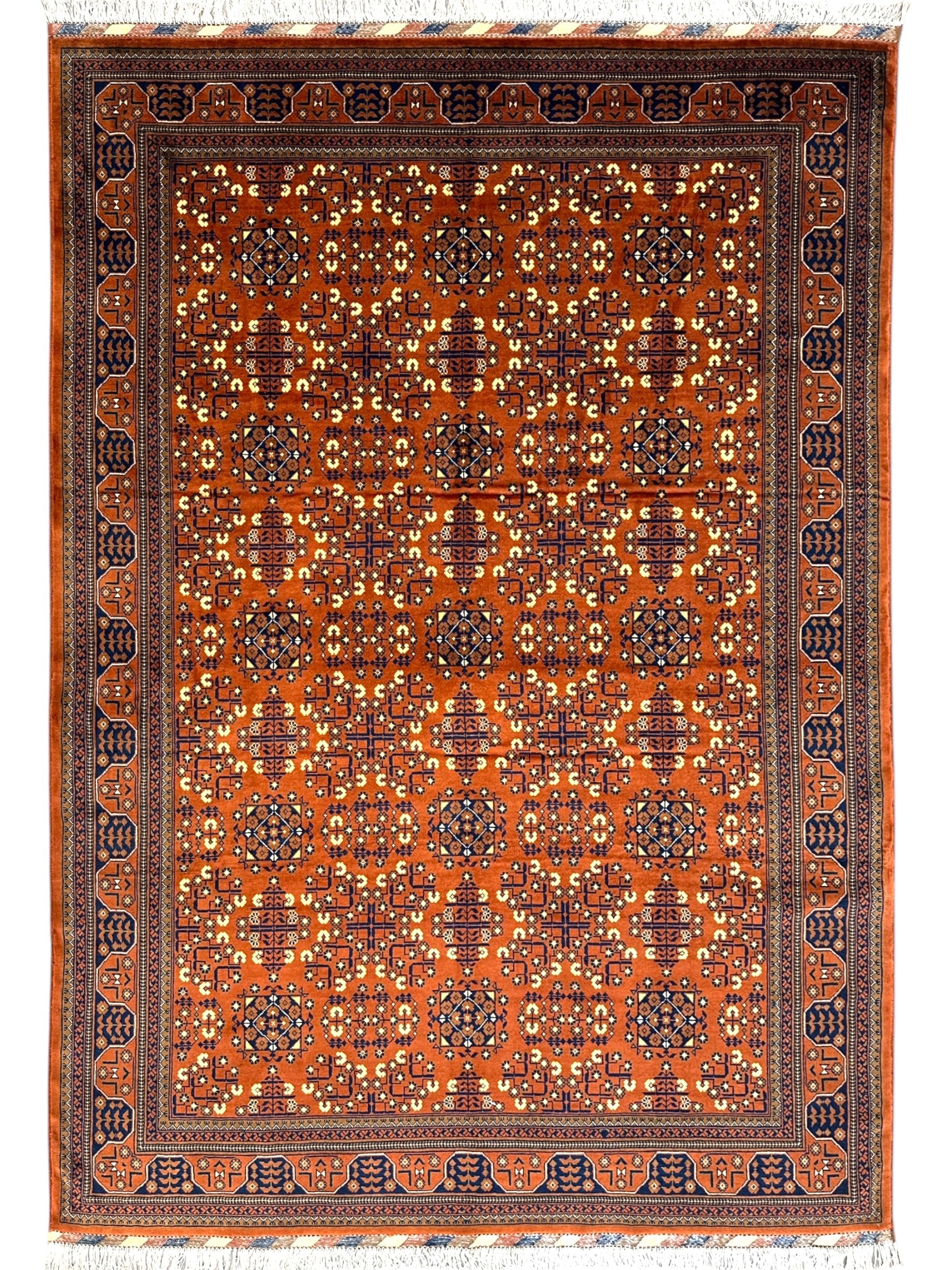 Hand-Knotted Afghani Bukharayi Rug | 6'7" x 10' Wool Area Carpet – Traditional Geometric Design - Tampa Home & Garden Store