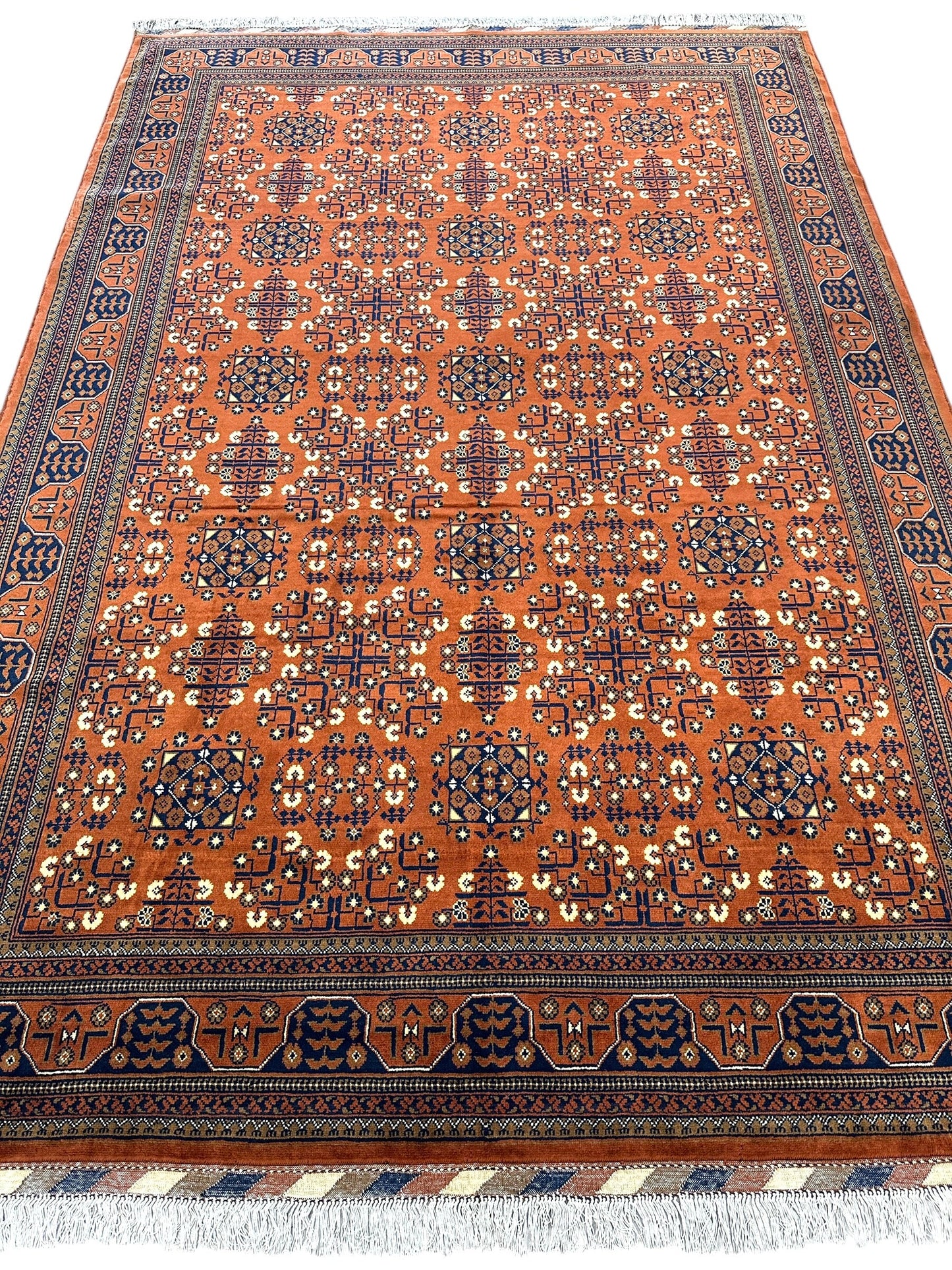 Hand-Knotted Afghani Bukharayi Rug | 6'7" x 10' Wool Area Carpet – Traditional Geometric Design - Tampa Home & Garden Store