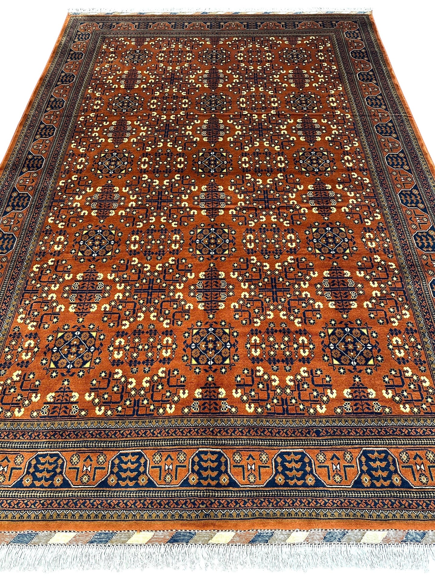 Hand-Knotted Afghani Bukharayi Rug | 6'7" x 10' Wool Area Carpet – Traditional Geometric Design - Tampa Home & Garden Store