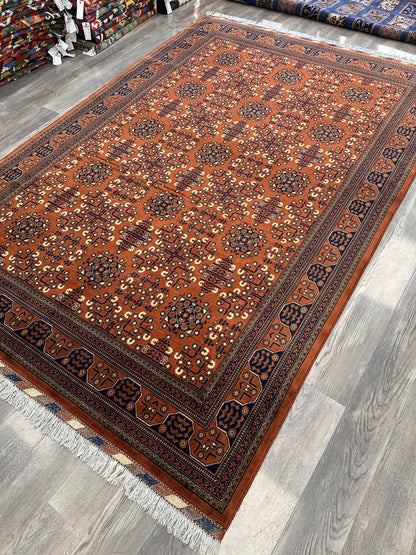 Hand-Knotted Afghani Bukharayi Rug | 6'7" x 10' Wool Area Carpet – Traditional Geometric Design - Tampa Home & Garden Store