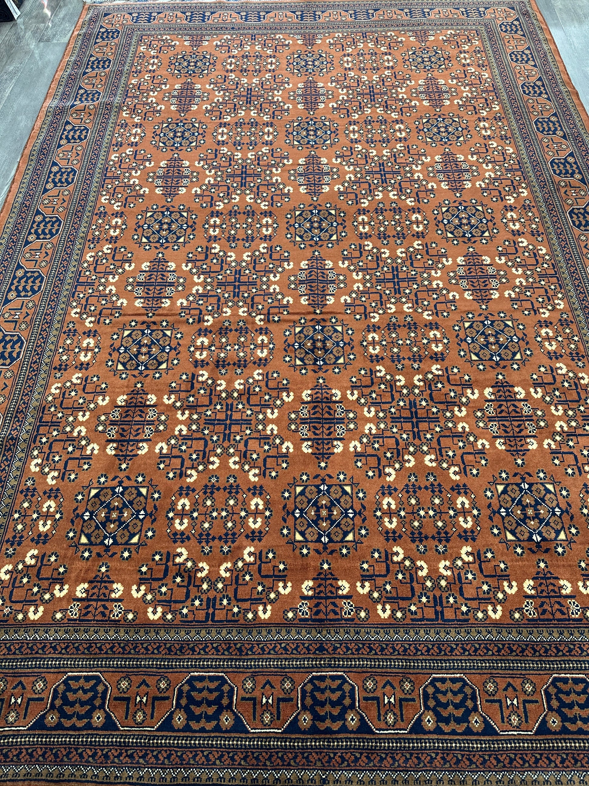 Hand-Knotted Afghani Bukharayi Rug | 6'7" x 10' Wool Area Carpet – Traditional Geometric Design - Tampa Home & Garden Store