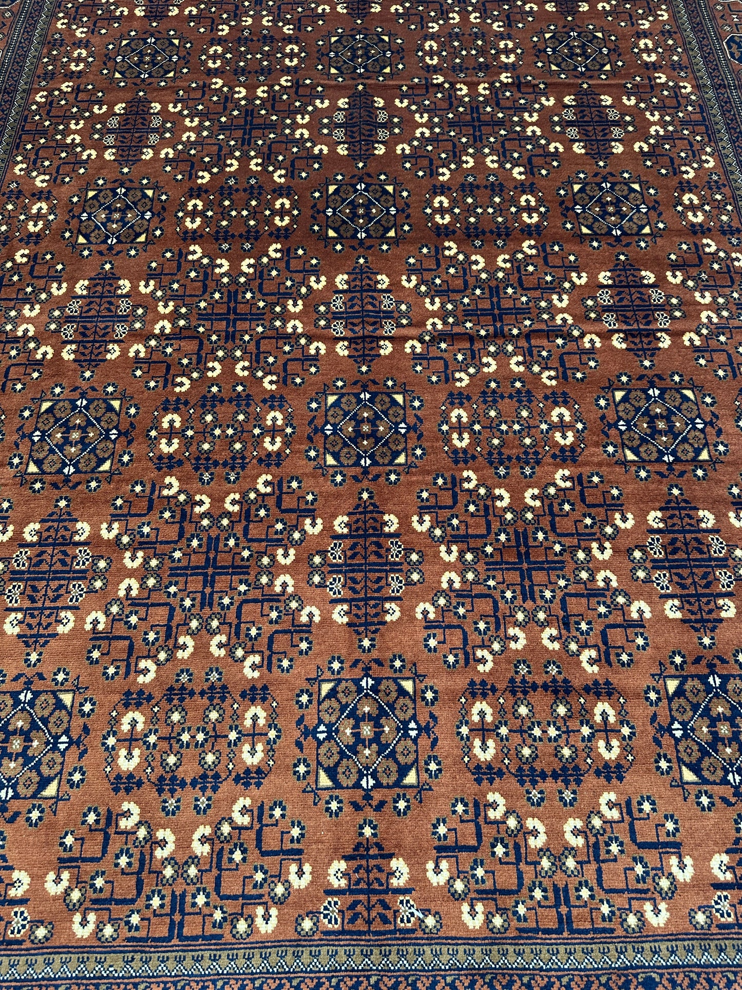 Hand-Knotted Afghani Bukharayi Rug | 6'7" x 10' Wool Area Carpet – Traditional Geometric Design - Tampa Home & Garden Store