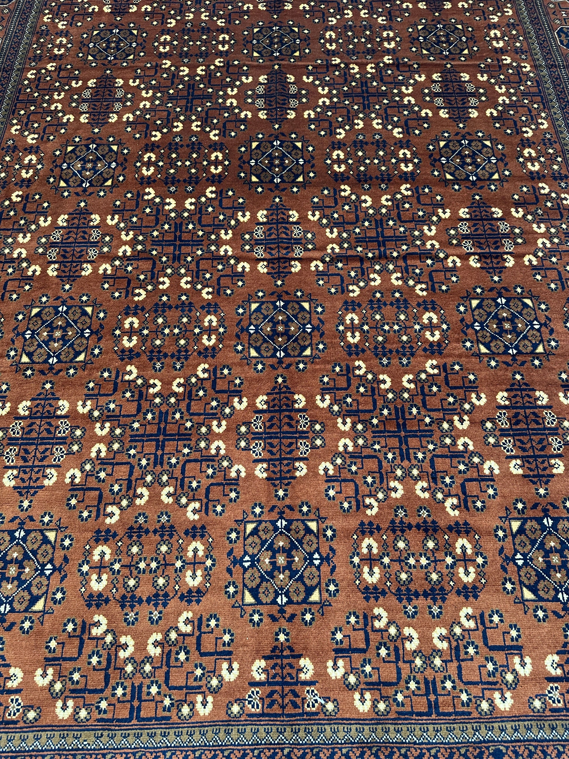 Hand-Knotted Afghani Bukharayi Rug | 6'7" x 10' Wool Area Carpet – Traditional Geometric Design - Tampa Home & Garden Store